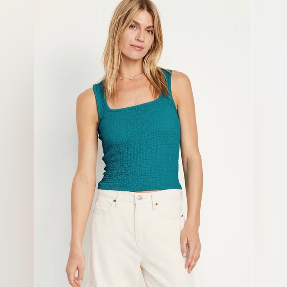 Old Navy Teal Square-Neck Textured Tank Top